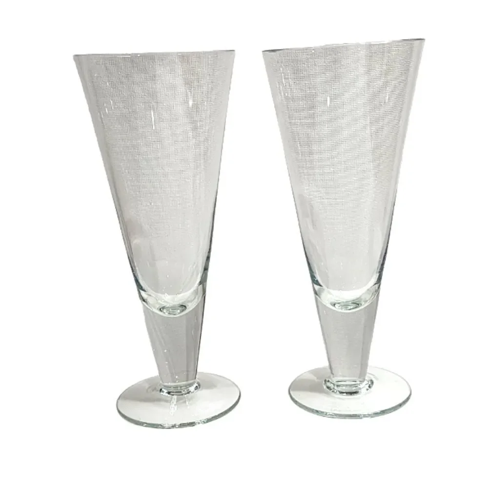 Set of 2‎ Clear Crystal Footed Pilsner Beer Glass Stemware Barware